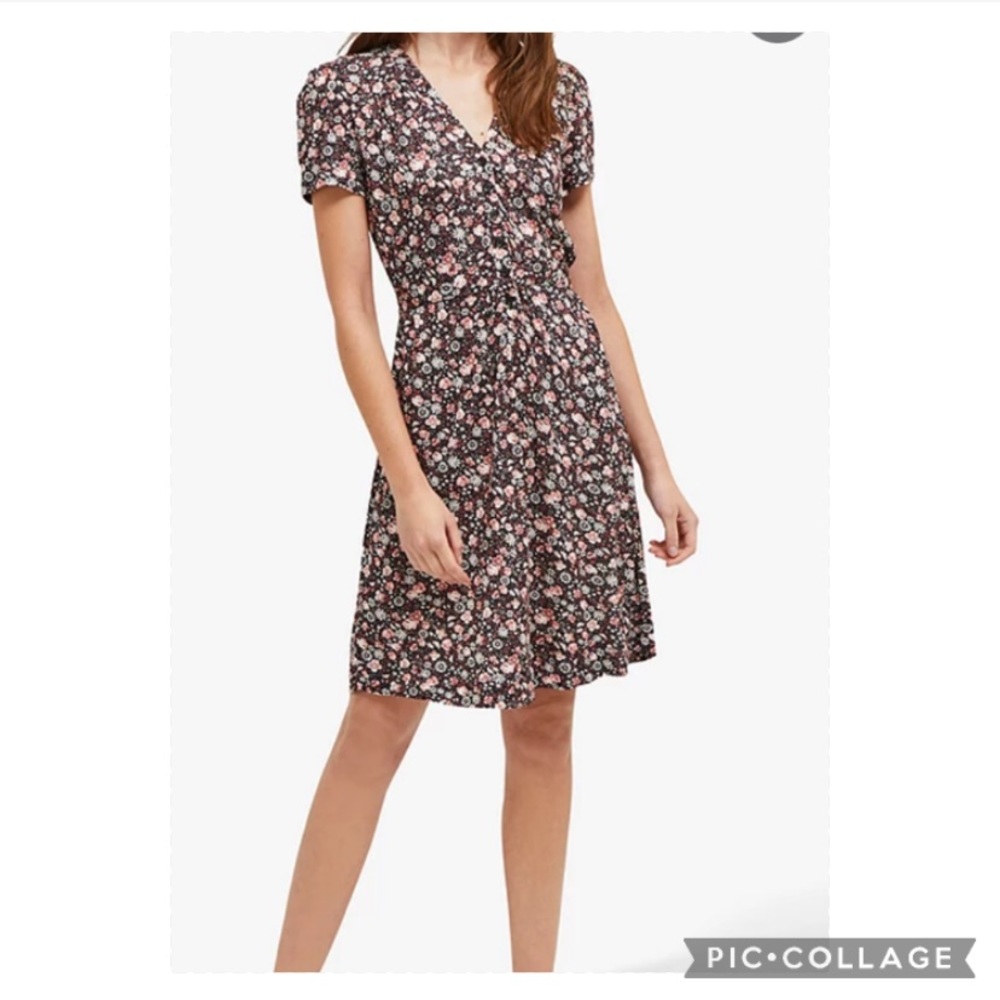 Jersey dress floral pattern a line detailed button sleeves and front-zip